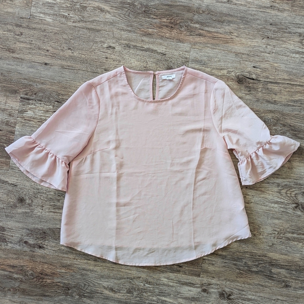Ardene -  Pink Satiny Ruffled 3/4 Sleeve Relaxed Fit Blouse Sz S